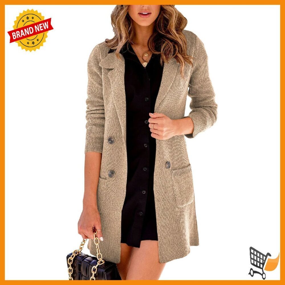 Open Front Lapel Cardigan Sweater Soft Viscose Blend Loose Fit